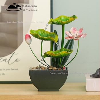 Decorativ metal pentru birou cu apă curgătoare, motif lacustru cu lotus, stil pastoral, brand New Tianquan