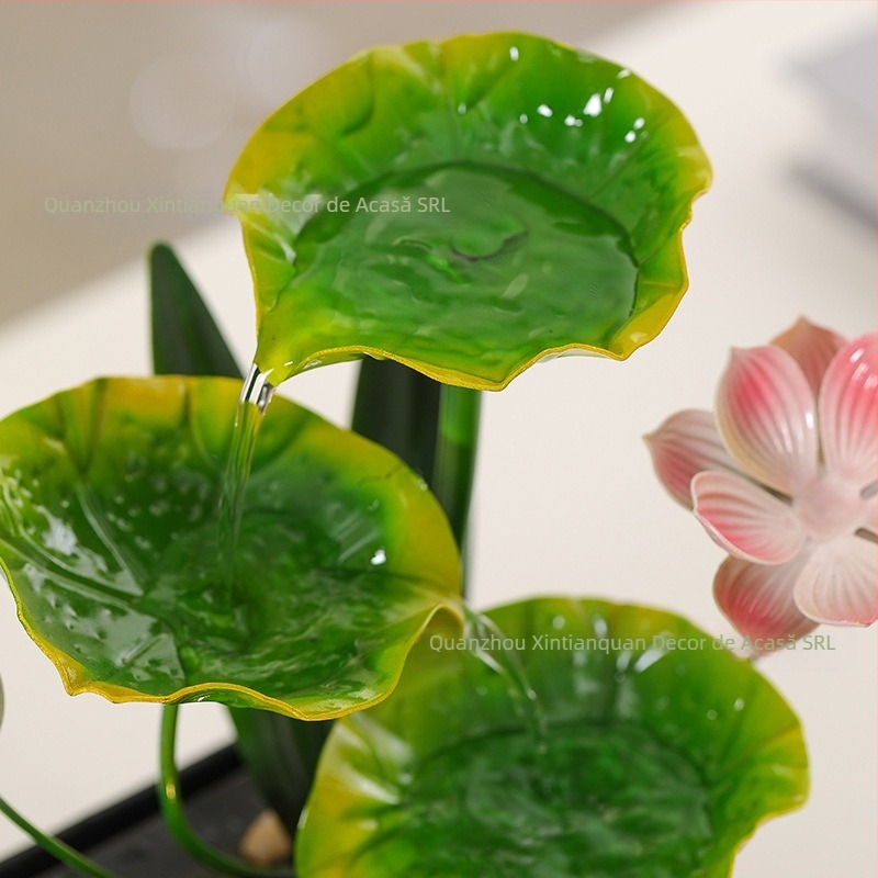Decorativ metal pentru birou cu apă curgătoare, motif lacustru cu lotus, stil pastoral, brand New Tianquan