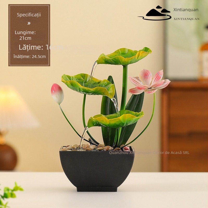 Decorativ metal pentru birou cu apă curgătoare, motif lacustru cu lotus, stil pastoral, brand New Tianquan