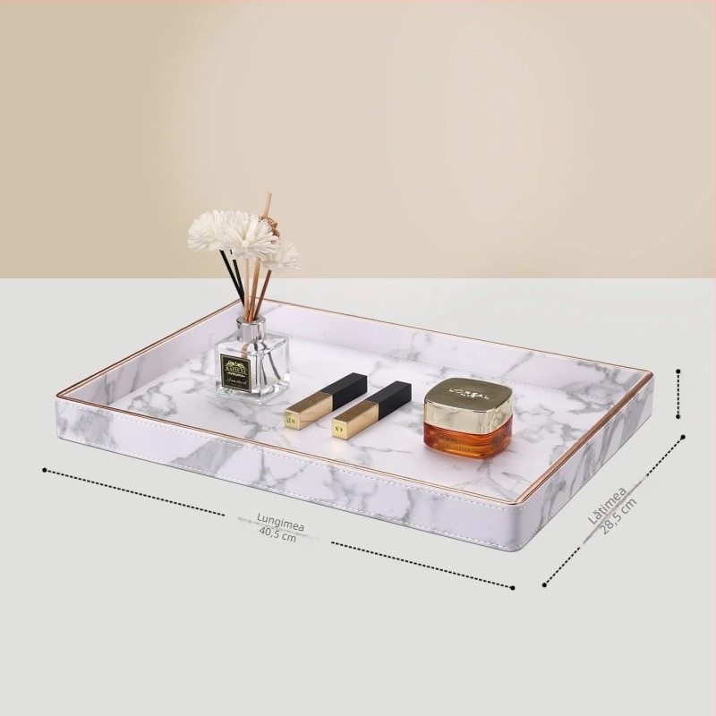 Tavă de depozitare din piele, cu model marmorat, formă pătrată, stil lux ușor, posibilitatea personalizării