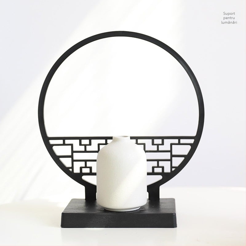 Separator de birou în stil chinezesc, cu frunze de bambus și motive Zen, ecran cu nori parțiali (Nu este importat; Nu este cadou; Fără autorizare IP)