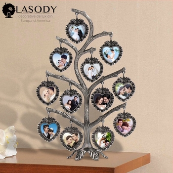 Ramă foto metalică în formă de copac, design modern cu placare electrolitică, cadru creativ, fotografii personalizate și cutie cadou