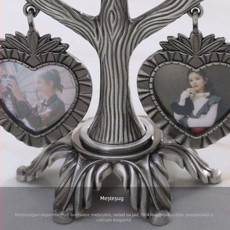 Ramă foto metalică în formă de copac, design modern cu placare electrolitică, cadru creativ, fotografii personalizate și cutie cadou