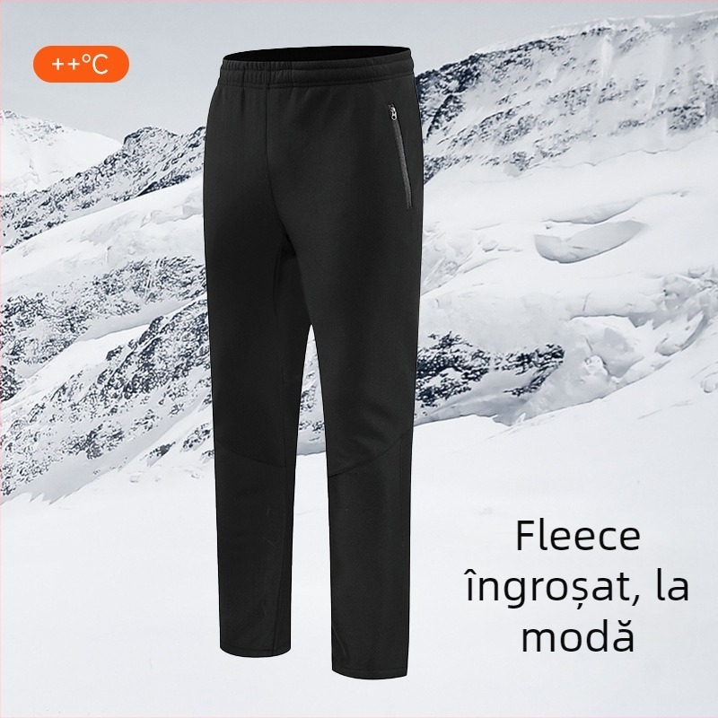 Pantaloni sport casual pentru bărbați, căptuțiți cu fleece pentru iarnă, croială dreaptă, talie medie, stil sport/bazic, croi slim