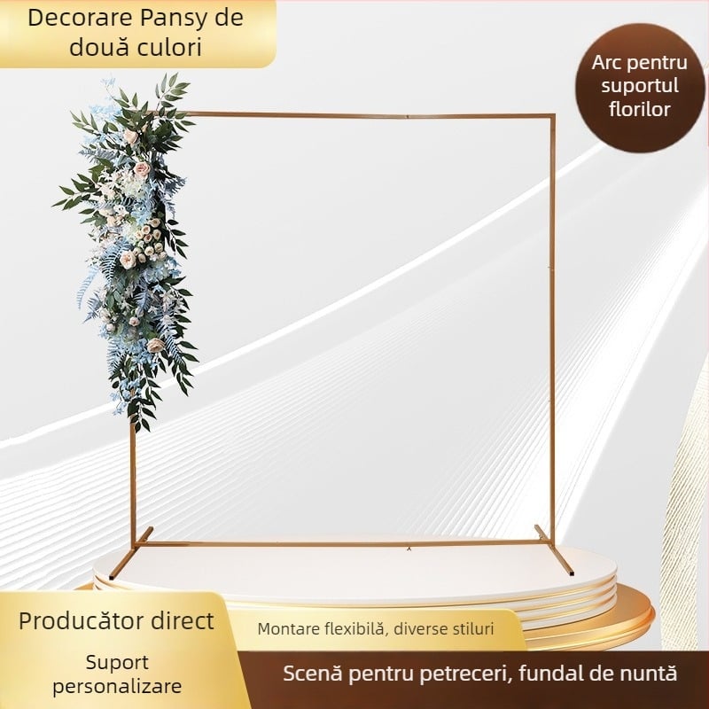 Arc pătrat din fier pentru nuntă, fundal decor pentru scenă, brand Two-tone Pansy, ambalat în pungi, destinat decorării nunții.