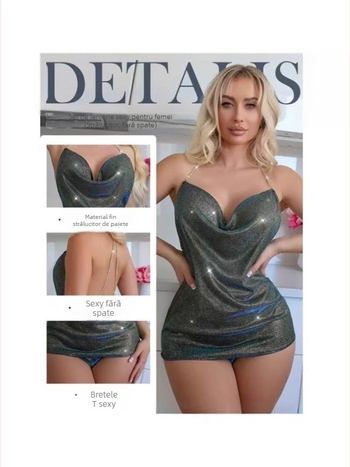 Set din două piese: spate deschis, lanț cu diamante și bretele încrucișate, decolteu în V, fără mâneci