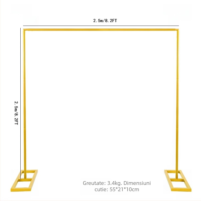 Arc de nuntă din fier forjat cu bază pătrată, arc reglabil pentru baloane, ambalaj din carton, personalizare disponibilă