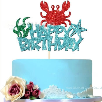 Decorațiuni pentru cupcake-uri cu crab pentru petrecere cu animale marine — stegulețe albastre pe bețe de lemn, din hârtie, imprimare mecanică, fără logo