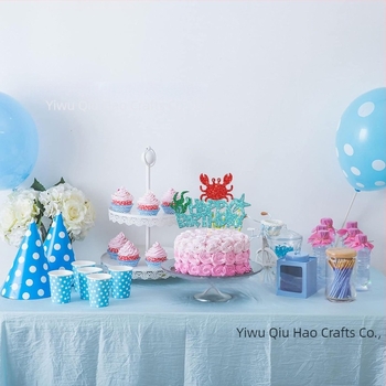 Decorațiuni pentru cupcake-uri cu crab pentru petrecere cu animale marine — stegulețe albastre pe bețe de lemn, din hârtie, imprimare mecanică, fără logo