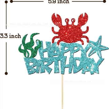 Decorațiuni pentru cupcake-uri cu crab pentru petrecere cu animale marine — stegulețe albastre pe bețe de lemn, din hârtie, imprimare mecanică, fără logo