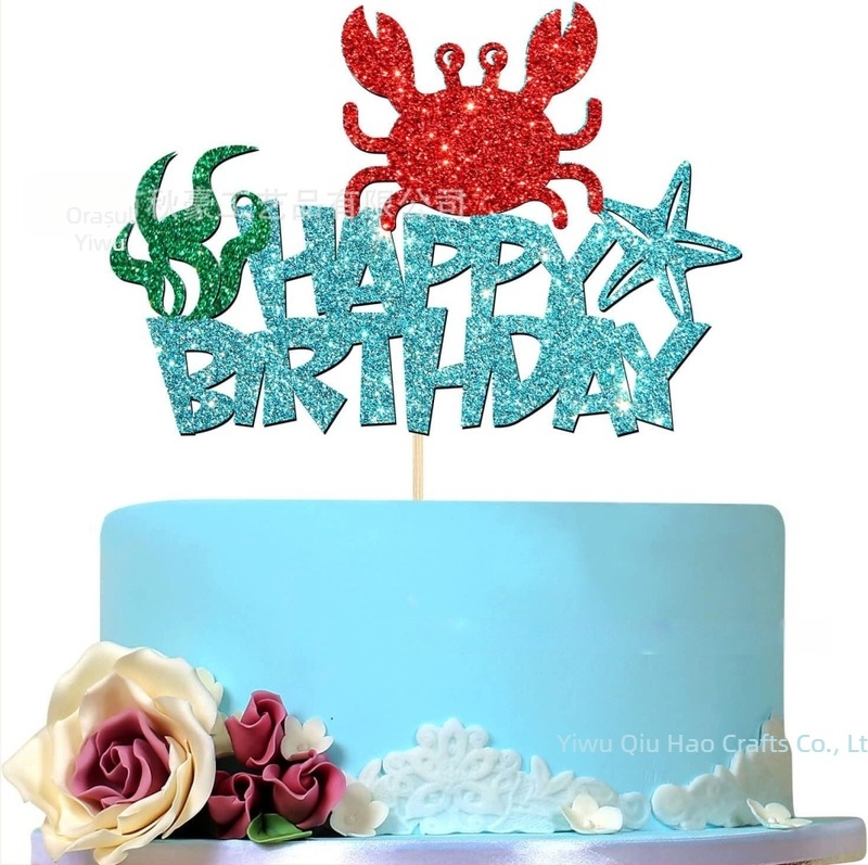 Decorațiuni pentru cupcake-uri cu crab pentru petrecere cu animale marine — stegulețe albastre pe bețe de lemn, din hârtie, imprimare mecanică, fără logo