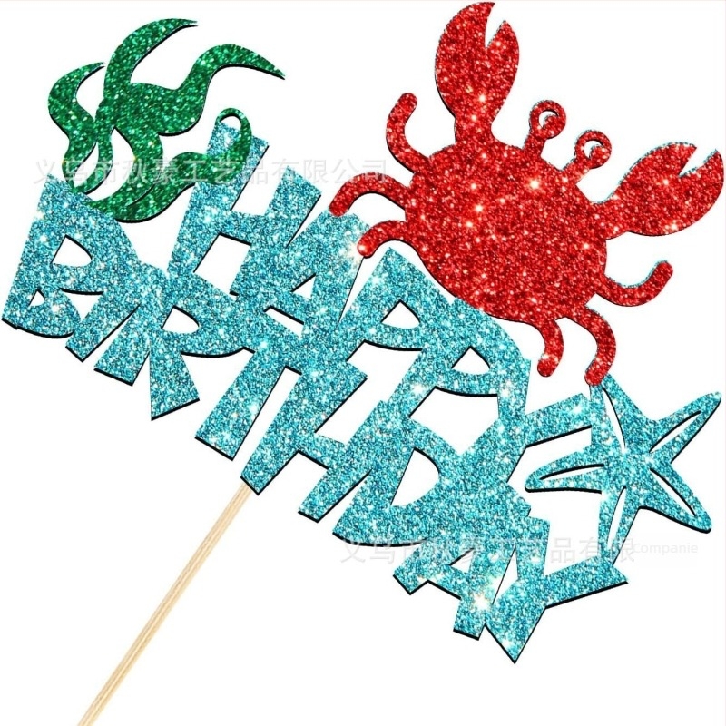 Decorațiuni pentru cupcake-uri cu crab pentru petrecere cu animale marine — stegulețe albastre pe bețe de lemn, din hârtie, imprimare mecanică, fără logo