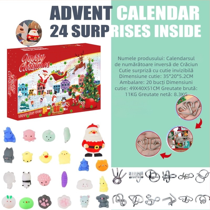 Joc de puzzle de Crăciun: Minge Luban cu labirint și deblocare a inelului din fier, din plastic, ambalaj într-o cutie color, cadou pentru copii și prieteni