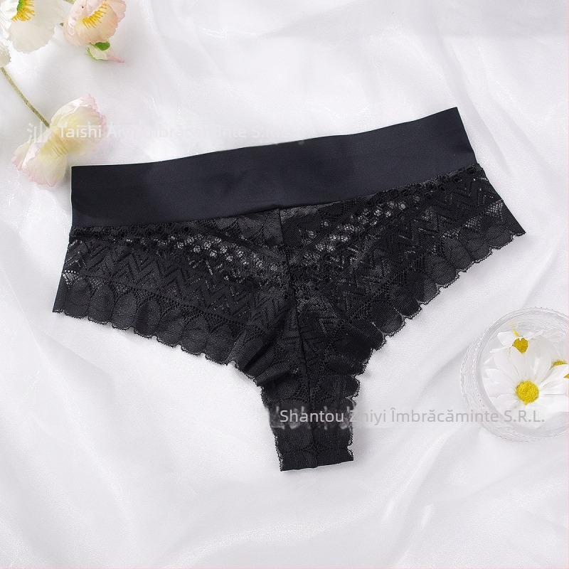 Chiloți tanga damă din dantelă, talie medie, nylon, ridicare fesieri, control abdomen