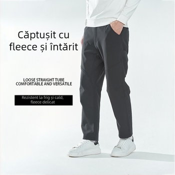 Newkisen pantaloni bărbați soft-shell cu protecție la vânt, pentru alergare în iarnă, croială lejeră, talie medie, 10% spandex