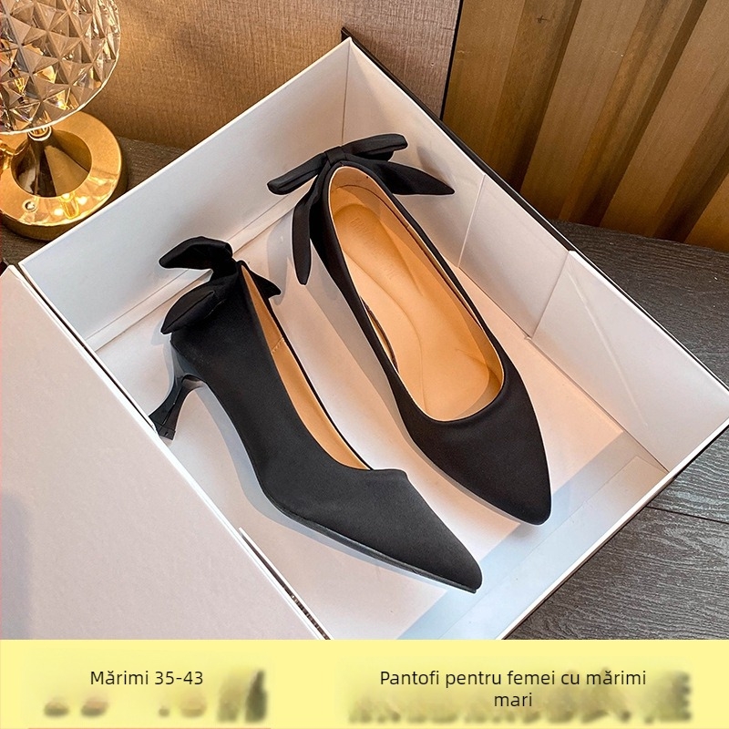 Pantofi cu toc înalt, vârf ascuțit, velur pe partea superioară, toc mediu 3–6 cm, închidere slip-on