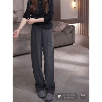 Pantaloni casual din acril cu talie elastică, croială largă, pentru femei, iarna 2022