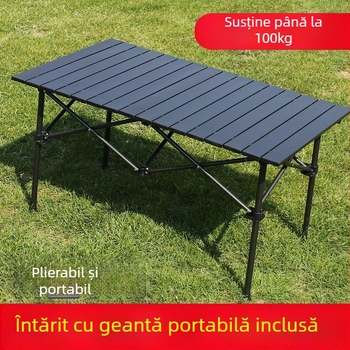 Egg Roll Table — Masă lungă pliabilă pentru exterior, camping și grătar; oțel cu carbon, pliabil, stil Egg Roll
