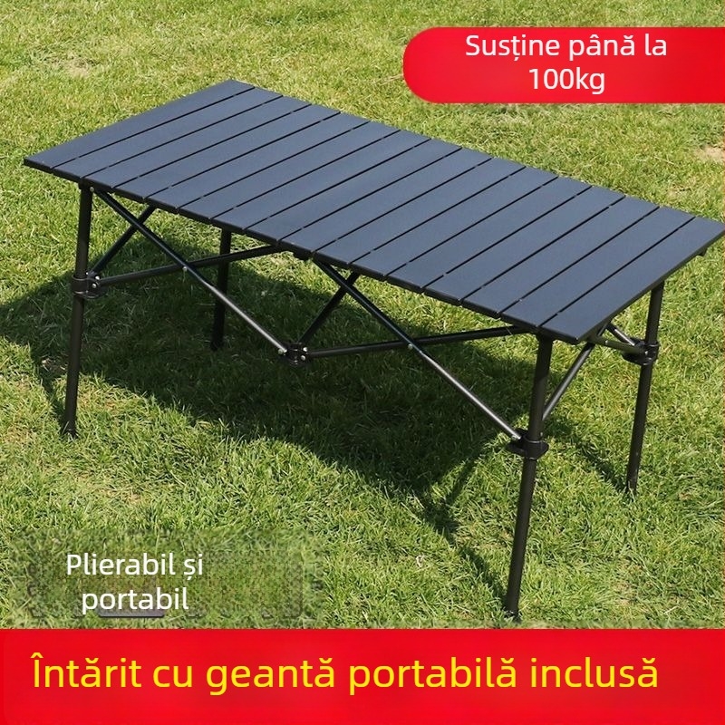Egg Roll Table — Masă lungă pliabilă pentru exterior, camping și grătar; oțel cu carbon, pliabil, stil Egg Roll