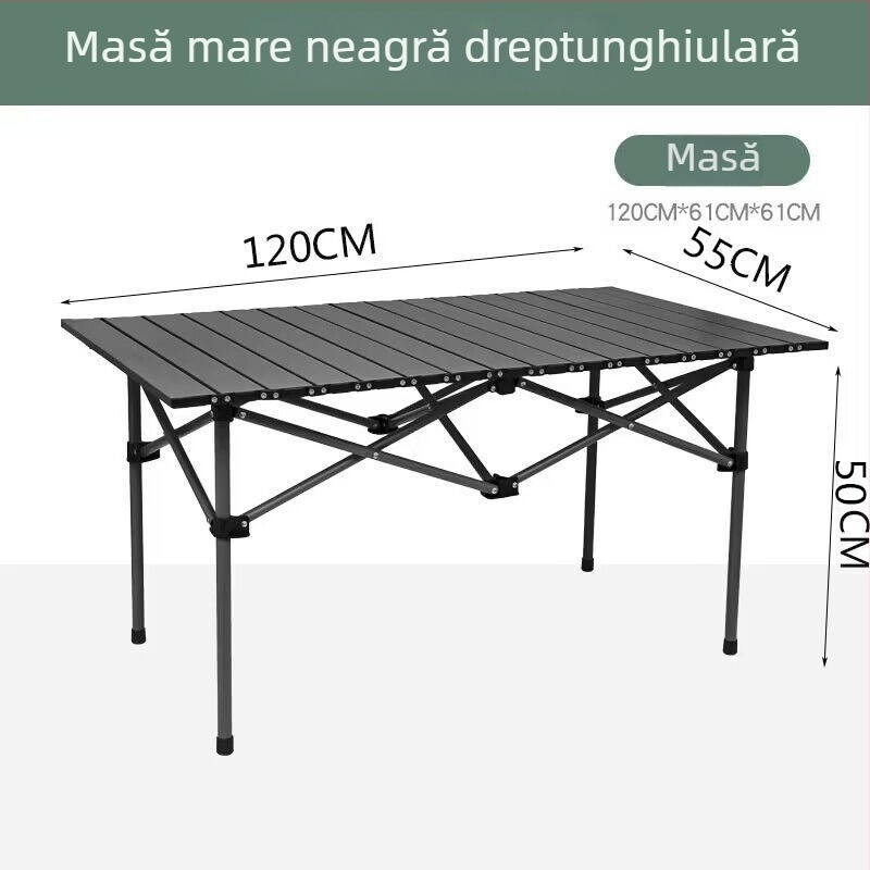 Egg Roll Table — Masă lungă pliabilă pentru exterior, camping și grătar; oțel cu carbon, pliabil, stil Egg Roll