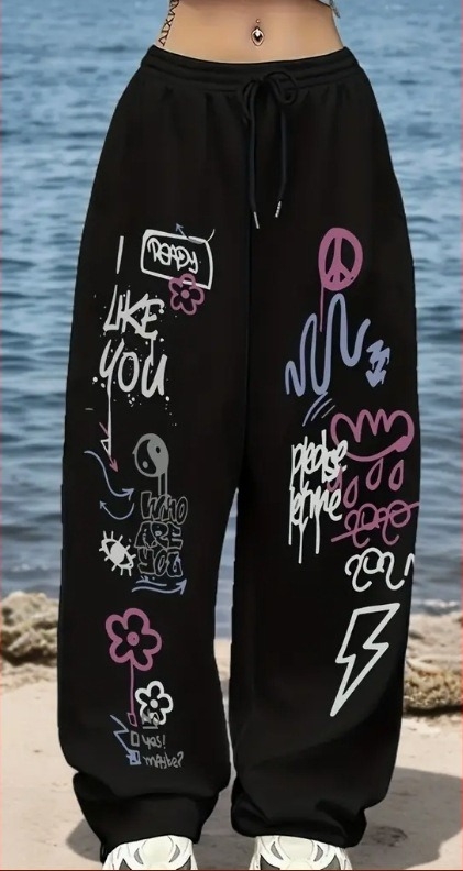 Pantaloni harém pentru femei cu imprimeu, talie înaltă, croială lejeră, lungi, poliester, 95% poliester, lansare toamnă 2025