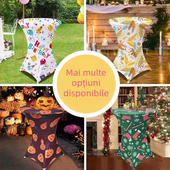 Față de masă rotundă, poliester, imprimeu, stil hotelier