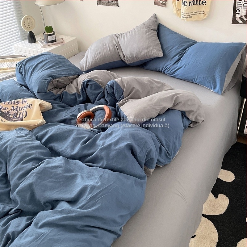 Set de patru piese pentru dormitorul studențesc – fibre de poliester, vopsire reactiva, 1000–1499 g, modele: uni, geometrice, desene animate, motive vegetale