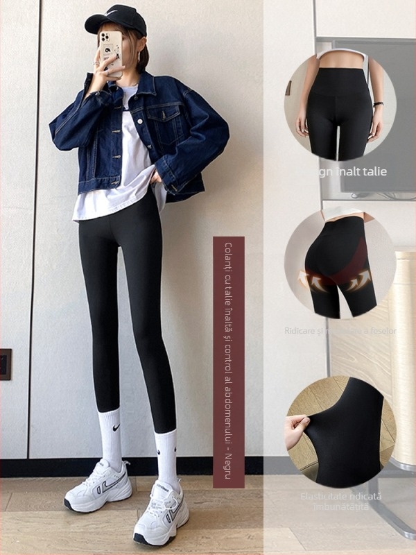 Colanți de yoga - ridicare a feselor, subțiere, stil coreean, croi scurt (amestec Nylon/Spandex, model uni, grosime medie)