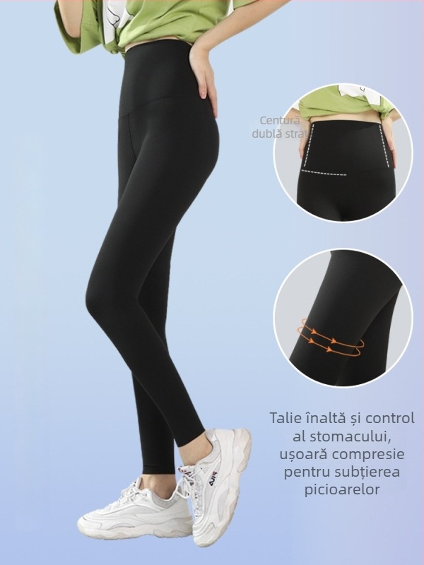 Colanți de yoga - ridicare a feselor, subțiere, stil coreean, croi scurt (amestec Nylon/Spandex, model uni, grosime medie)