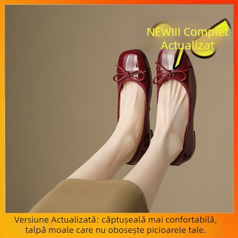 Loafers dama cu vârf rotund, PU, partea superioară, toc mic 1–3 cm, slip-on, stil japonez