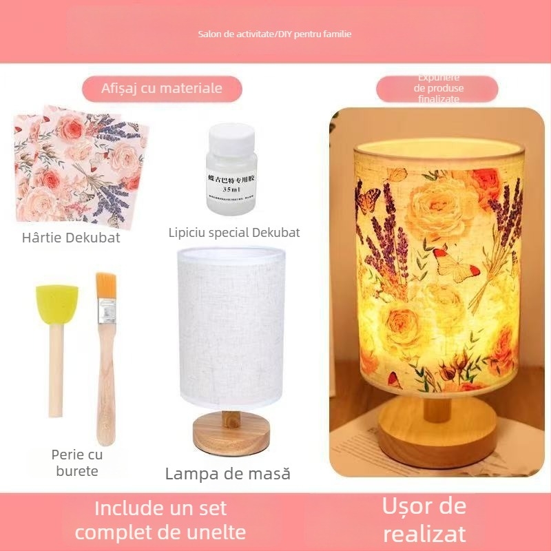 Lumină de masă DIY din material textil – iluminare de noapte creativă, realizată manual, pentru dormitor, 7–14 ani