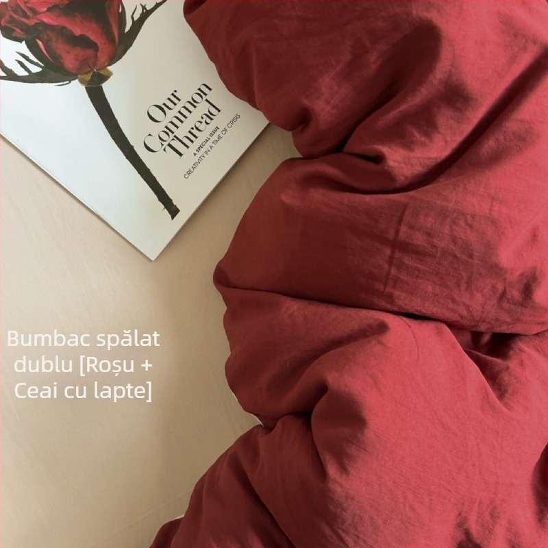 Only Rich set de pat din bumbac spălat, prietenos cu pielea, vopsire reactive și imprimare, țesătură twill