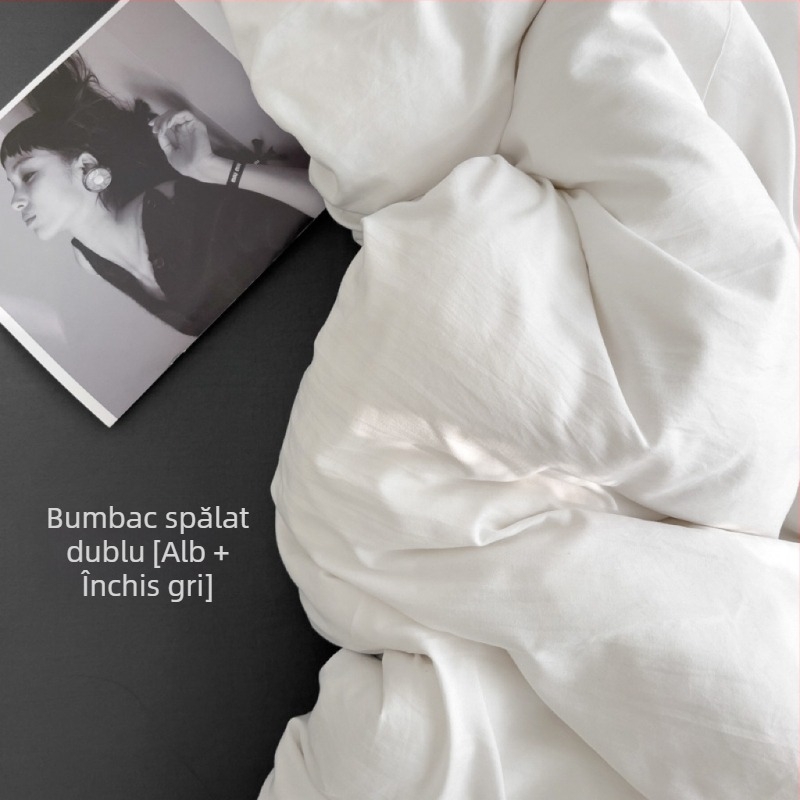 Only Rich set de pat din bumbac spălat, prietenos cu pielea, vopsire reactive și imprimare, țesătură twill