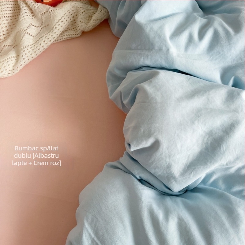 Only Rich set de pat din bumbac spălat, prietenos cu pielea, vopsire reactive și imprimare, țesătură twill