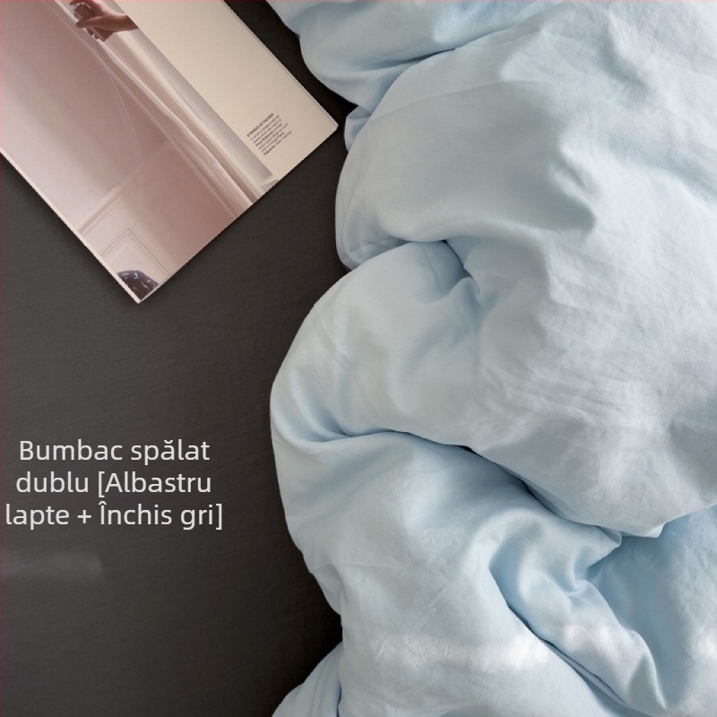 Only Rich set de pat din bumbac spălat, prietenos cu pielea, vopsire reactive și imprimare, țesătură twill