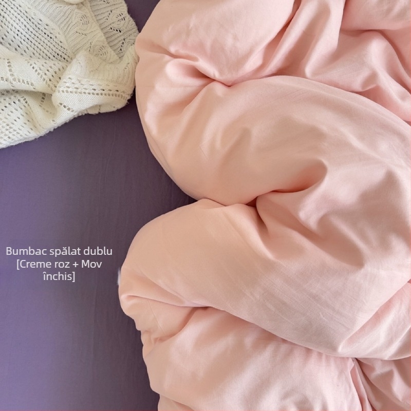 Only Rich set de pat din bumbac spălat, prietenos cu pielea, vopsire reactive și imprimare, țesătură twill