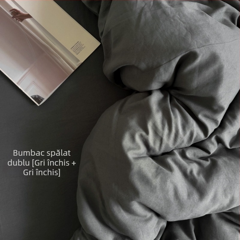 Only Rich set de pat din bumbac spălat, prietenos cu pielea, vopsire reactive și imprimare, țesătură twill