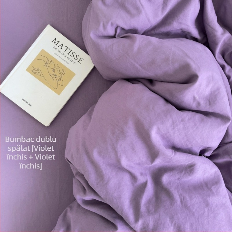 Only Rich set de pat din bumbac spălat, prietenos cu pielea, vopsire reactive și imprimare, țesătură twill