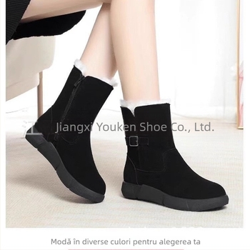 Cizme de zăpadă pentru femei, cu căptușeală din lână — partea superioară PU înaltă, talpă din cauciuc, fermoar lateral, stil platformă