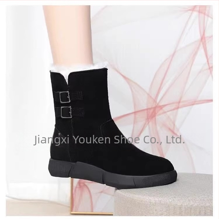 Cizme de zăpadă pentru femei, cu căptușeală din lână — partea superioară PU înaltă, talpă din cauciuc, fermoar lateral, stil platformă