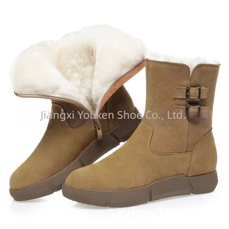 Cizme de zăpadă pentru femei, cu căptușeală din lână — partea superioară PU înaltă, talpă din cauciuc, fermoar lateral, stil platformă