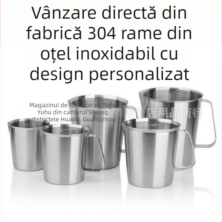 Cupe de măsurat din oțel inoxidabil 304 cu scară încorporată, pentru ceai cu lapte și cafea; mai multe modele cu diviziuni și toleranță ±100 ml.