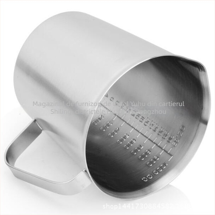 Cupe de măsurat din oțel inoxidabil 304 cu scară încorporată, pentru ceai cu lapte și cafea; mai multe modele cu diviziuni și toleranță ±100 ml.