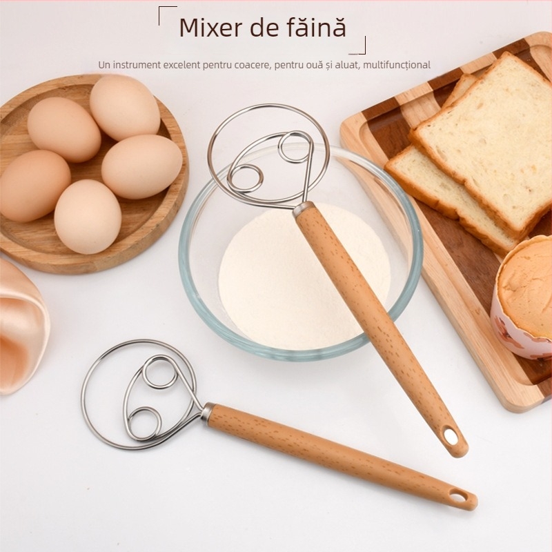 Mixer manual pentru aluat din oțel inoxidabil, unealtă de frământat, antiaderent, pentru frământare și amestecare aluat