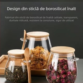Recipient din sticlă borosilicată pentru ceai, cu linguriță — sticlă borosilicată de înaltă calitate, suprafață pictată manual, stil național în trend, posibilitatea imprimării logo-ului