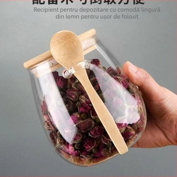 Recipient din sticlă borosilicată pentru ceai, cu linguriță — sticlă borosilicată de înaltă calitate, suprafață pictată manual, stil național în trend, posibilitatea imprimării logo-ului