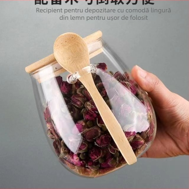 Recipient din sticlă borosilicată pentru ceai, cu linguriță — sticlă borosilicată de înaltă calitate, suprafață pictată manual, stil național în trend, posibilitatea imprimării logo-ului