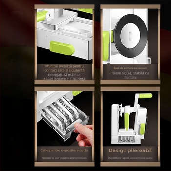 Tăietor de legume multifuncțional, acționat manual, cu răzuitor pentru cartofi și morcovi — AKL, construcție din oțel unelte 420 + PS + TPR + ABS