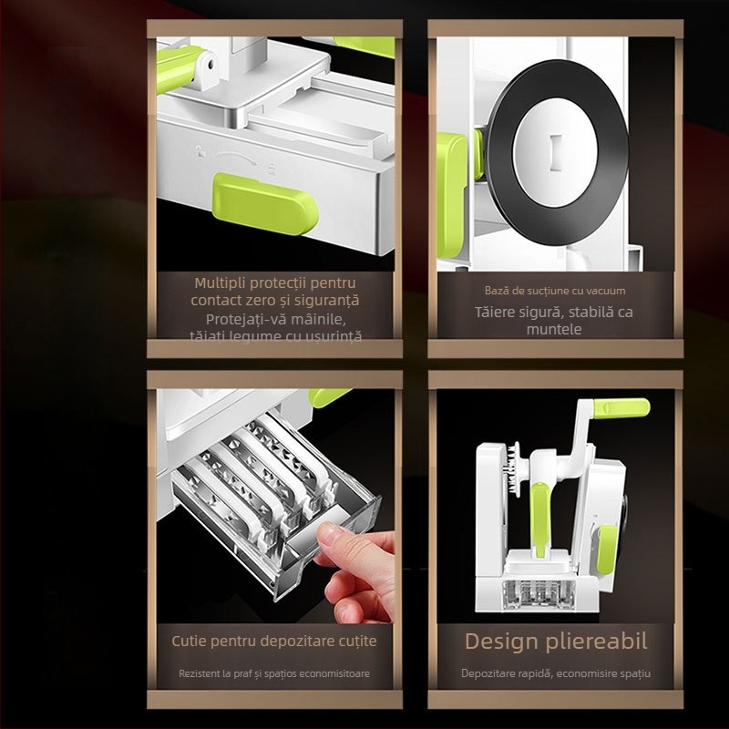 Tăietor de legume multifuncțional, acționat manual, cu răzuitor pentru cartofi și morcovi — AKL, construcție din oțel unelte 420 + PS + TPR + ABS