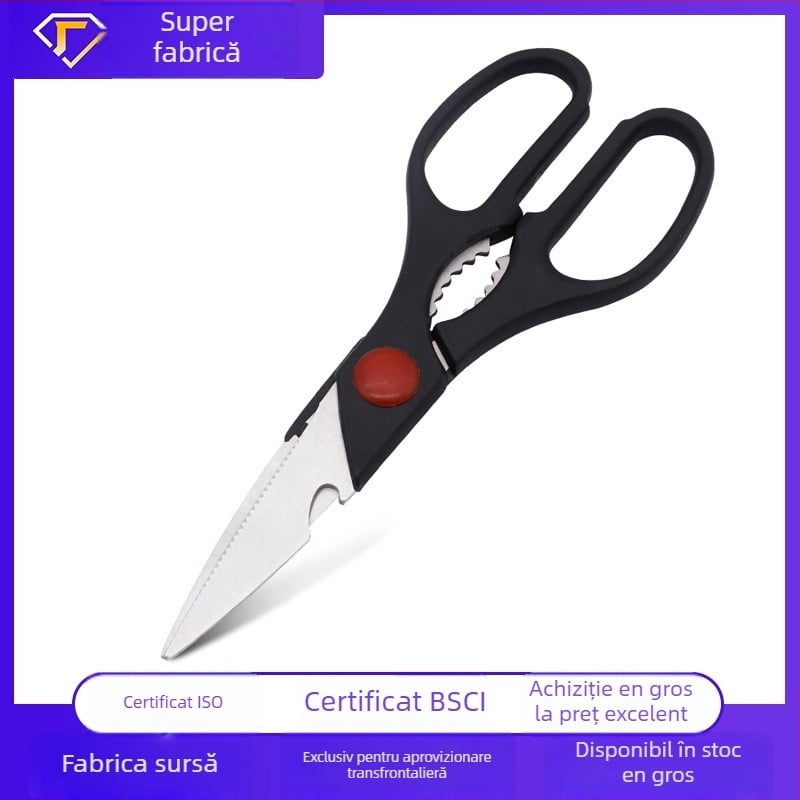 Foarfece de bucătărie Ness – oțel inoxidabil, foarfecă mare multifuncțională cu deschizător de capac și tăietor de nuci, stil modern simplu